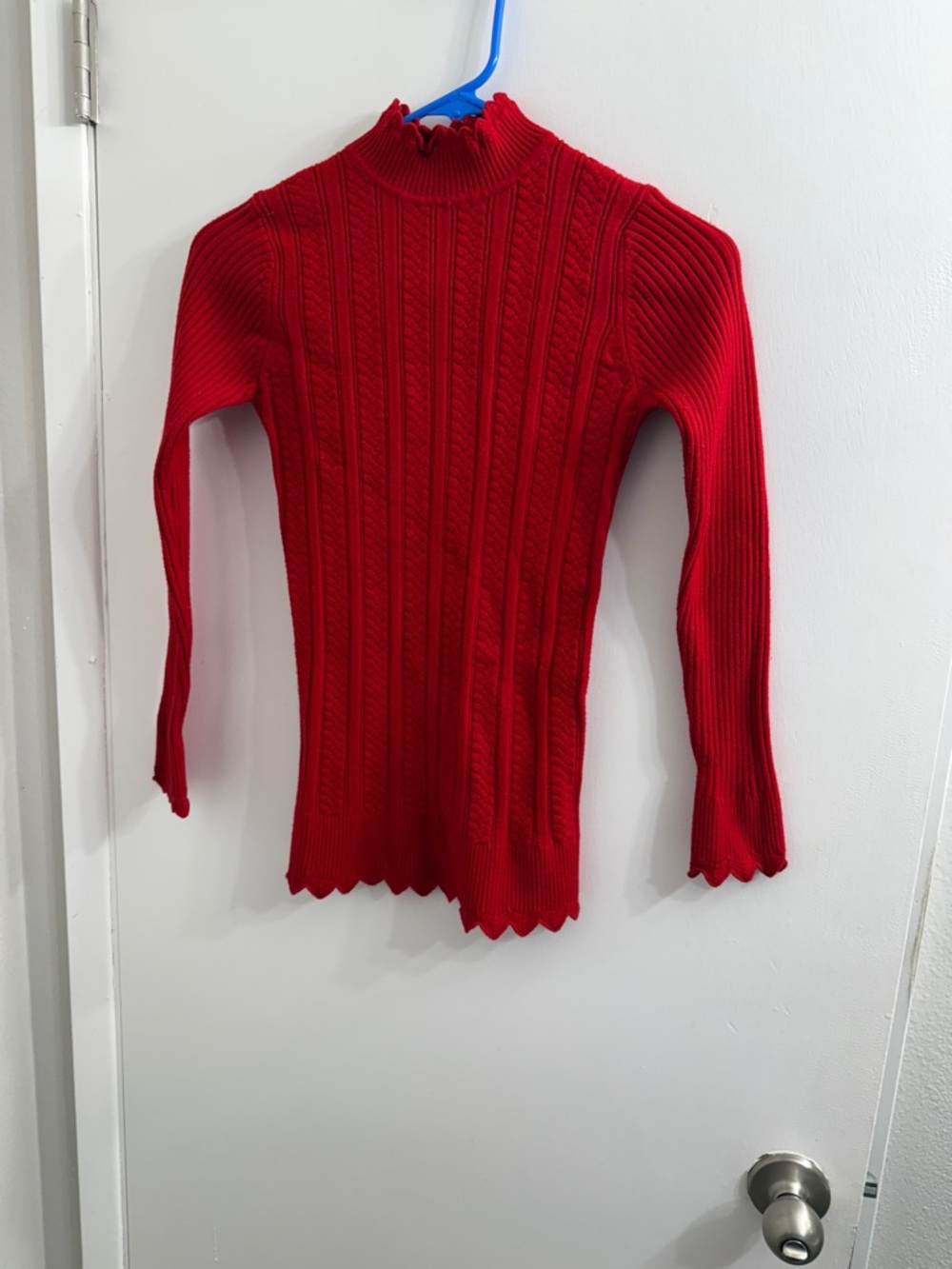 Red Ribbed Mock Neck Sweater